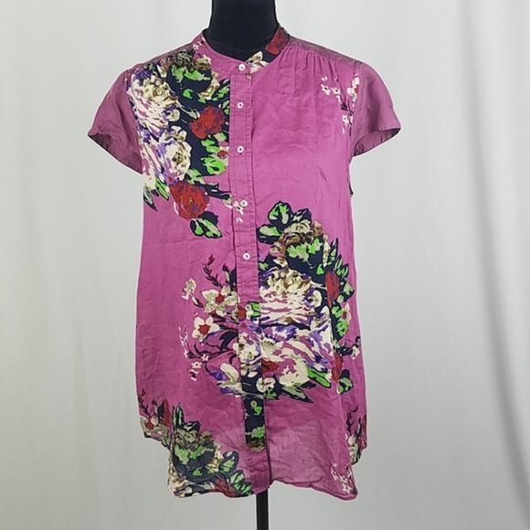 NWOT Soft Surroundings Silk Tunic PinRose Floral Print Blouse Petite Large 2AZ23 - Picture 2 of 12